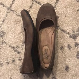 Brown comfort leather flats by Life Stride